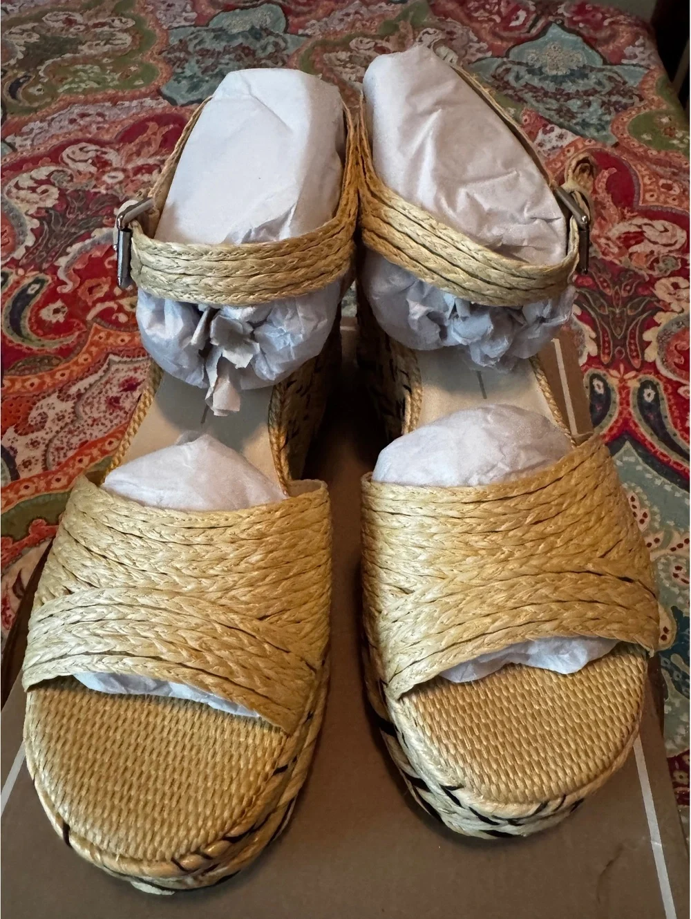 Dolce Vita Tiago Light Natural Raffia Wedge Sandals Size 9.5